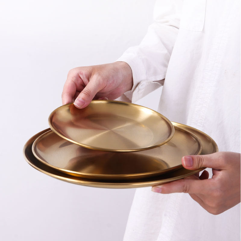 Retro Metal Round Tray – Stainless Steel Snack, Fruit, and Jewelry Tray