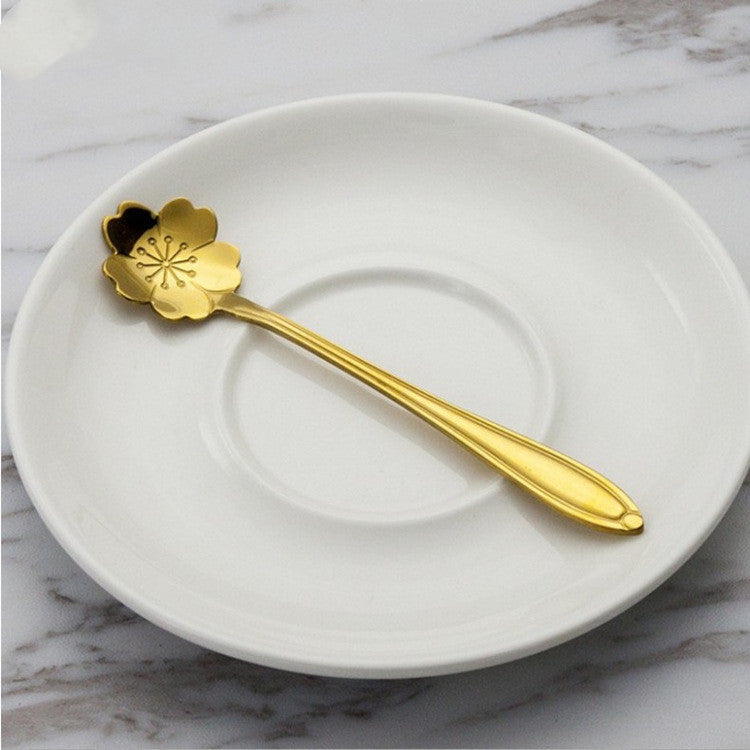 Stainless Steel Creative Coffee & Dessert Spoon – Leaf, Rose, and Cherry Blossom Design