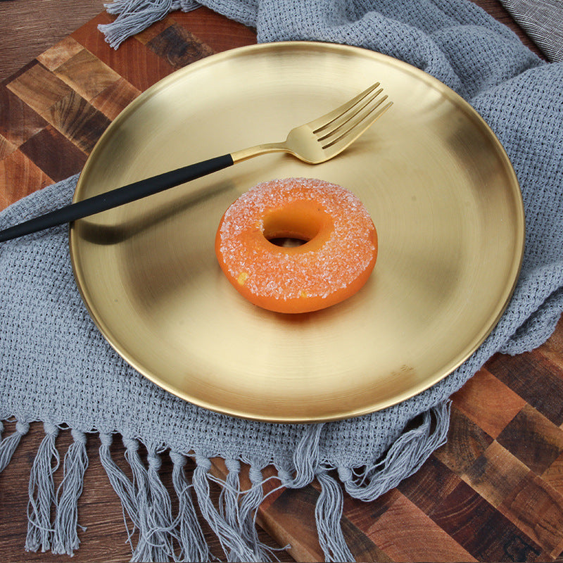Stainless Steel Thickened Round Plate Golden Coffee Shop Tray Fruit Plate