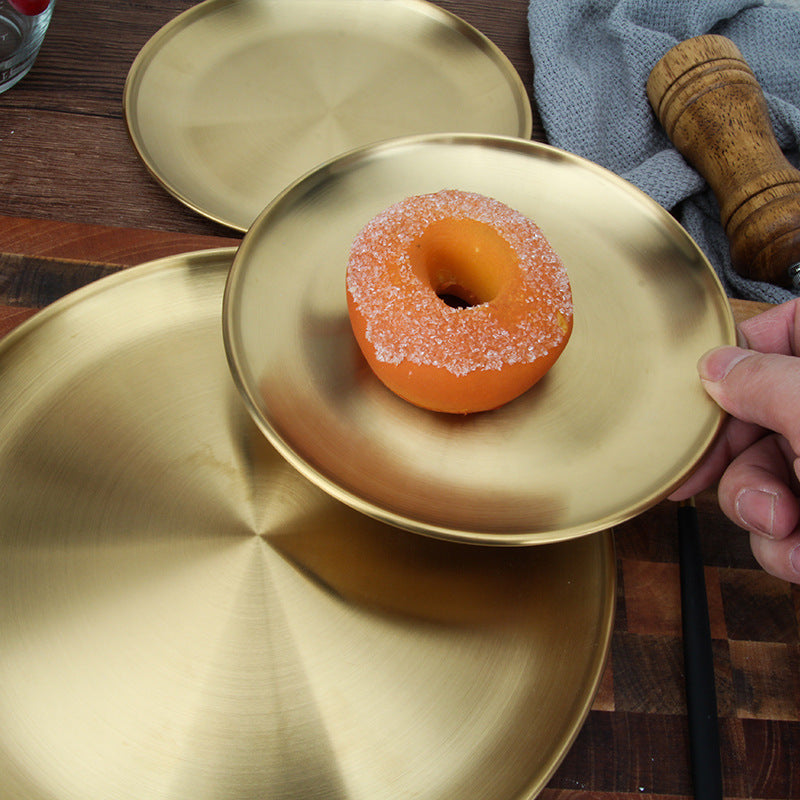 Stainless Steel Thickened Round Plate Golden Coffee Shop Tray Fruit Plate