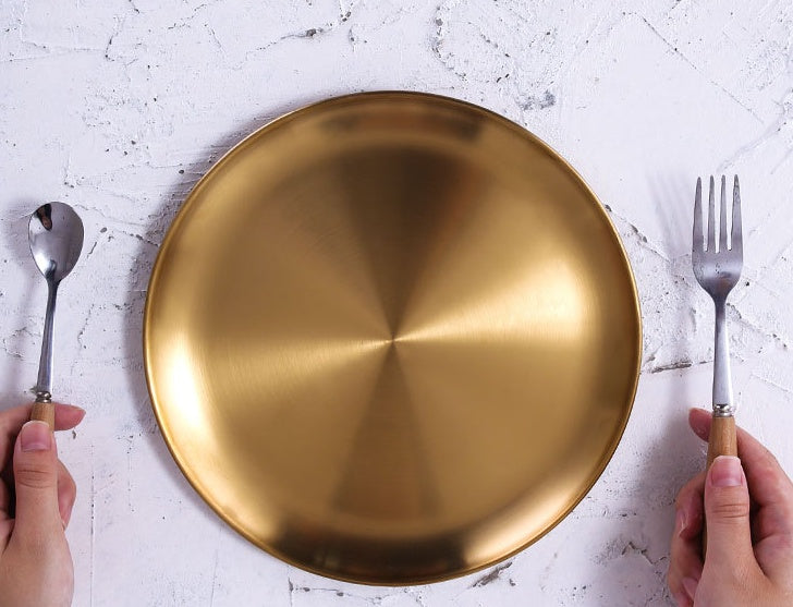 Retro Metal Round Tray – Stainless Steel Snack, Fruit, and Jewelry Tray