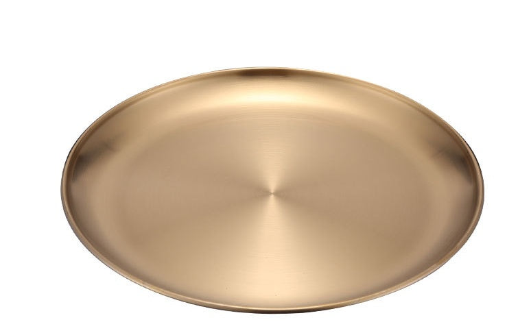 Retro Metal Round Tray – Stainless Steel Snack, Fruit, and Jewelry Tray