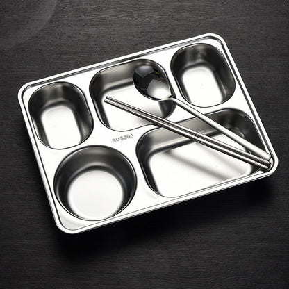 304 Stainless Steel Dinner Plate Five Grid Fast Food With Lid